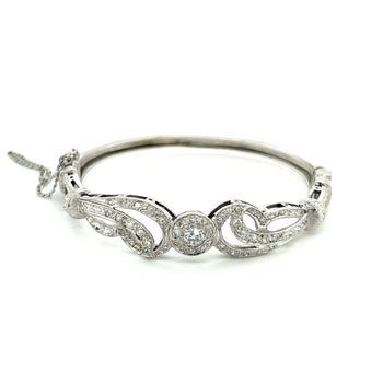Vintage Retro Old European Cut Diamond Bangle with Filigree and Milgrain Finish in 14K White Gold – Assay Jewelers