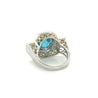 Vintage Retro Style 8 Carat Oval Cut Blue Zircon with Diamond Halo in Platinum & 18K Gold Filigree Set Ring