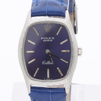 Vintage Rolex Cellini Geneve 23mm 18K White Gold Blue Dial Ladies Manual Watch – Assay Jewelers