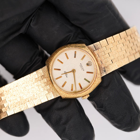 Vintage Rolex Cellini Manual Gold Frosted Integral Bracelet Watch