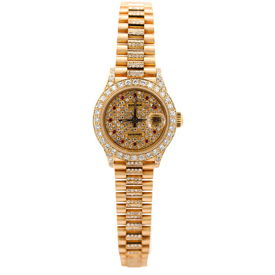Vintage Rolex Datejust Presidential Diamond Ruby 18K Gold Watch