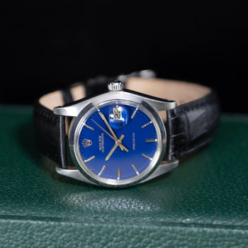 Vintage Rolex Oysterdate Precision 6694 Blue Dial Steel 1977 Leather Strap Watch – Assay Jewelers