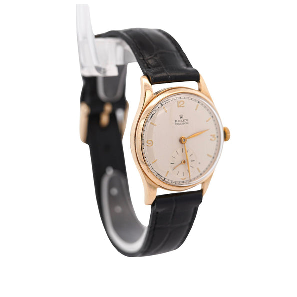 Vintage Rolex Precision 12325 Gold Manual Wind Sub Dial On Leather Watch