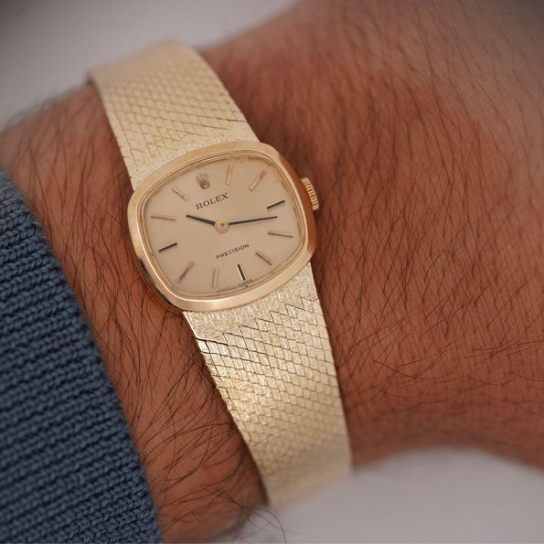 Vintage Rolex Precision 22m 18K Gold Champagne Dial Manual Wind Watch