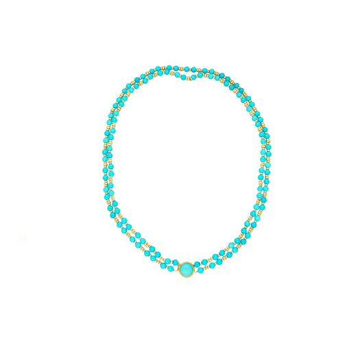 Vintage Turquoise and 14k Gold Bead & Pendant Necklace