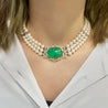 Vintage Victorian Style Cabochon Emerald And 3-Strand Pearl Choker Necklace