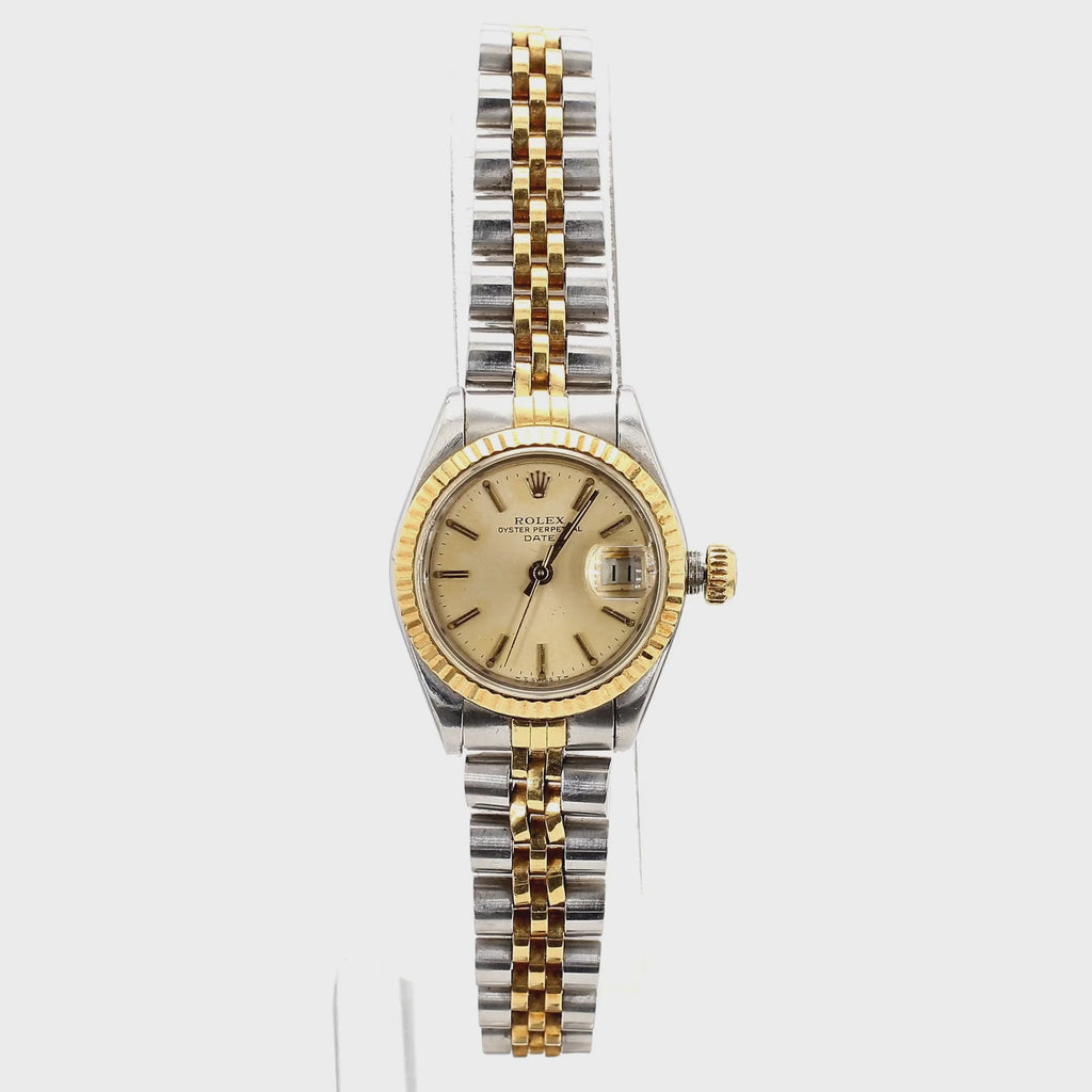 Vintage Rolex Oyster Perpetual Date Two Tone Ladies Watch 26mm Jubilee Bracelet