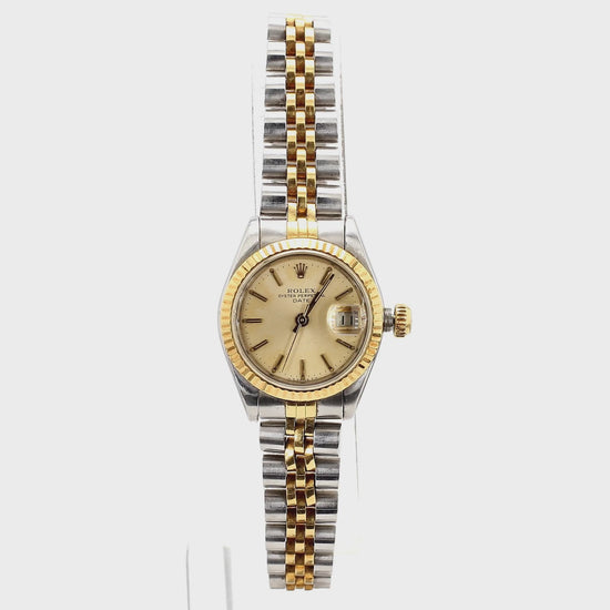 Vintage Rolex Oyster Perpetual Date Two Tone Ladies Watch 26mm Jubilee Bracelet