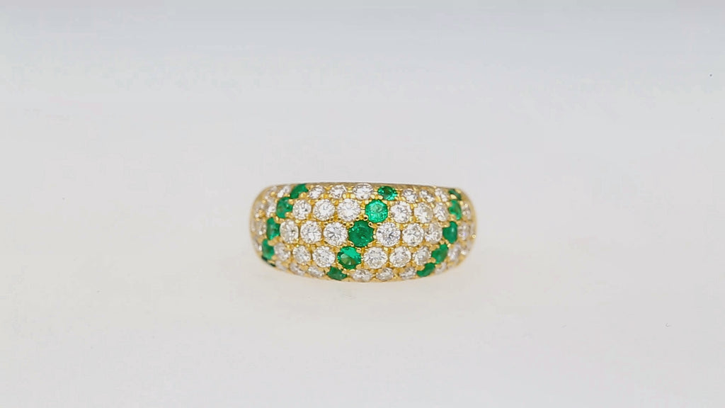 18K Yellow Gold 2 Carat Emerald & Diamond Band Ring