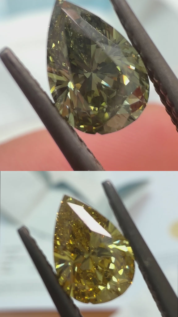 GIA Certified 1 Carat Pear Chameleon Diamond Fancy Green SI1 Natural Loose Stone