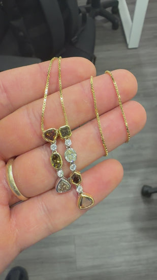 5 Carat Fancy Multicolor Diamond in 18K Two Tone Gold Dual Drop Pendant Necklace