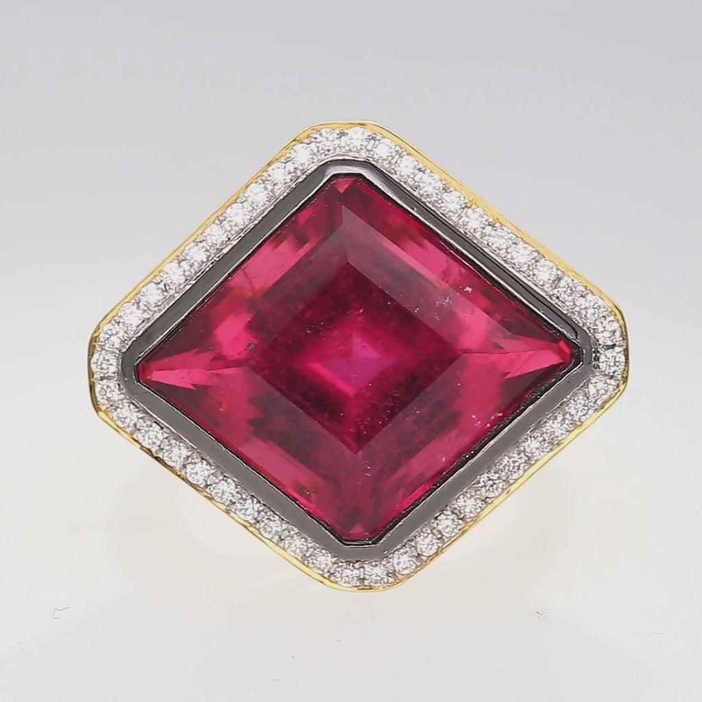 GIA Certified 17.16 Carat Lozenge Cut Rubellite Red Tourmaline Ring