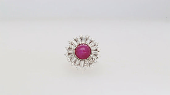 GIA Cert. 7.40 Carat Purplish Red Star Ruby & Diamond Art Deco Ballerina Ring