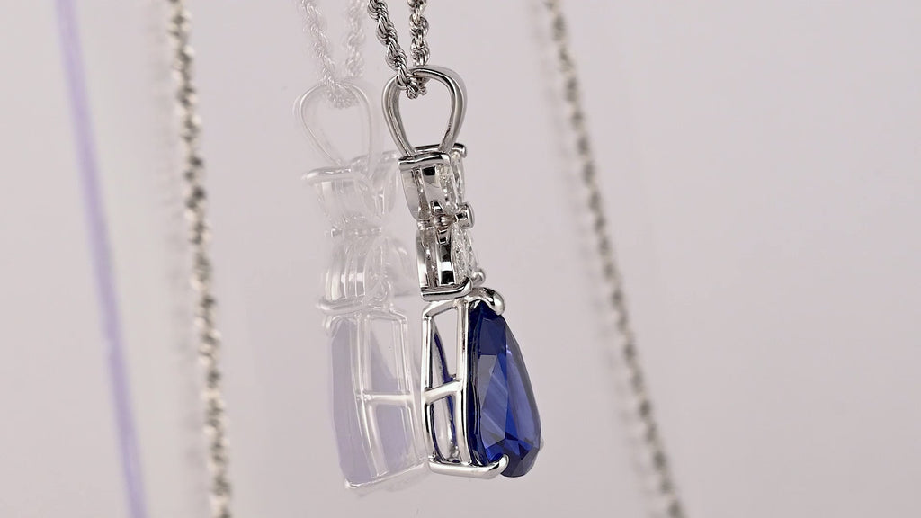 GIA Certified 6.82 Carat Pear Cut No Heat Blue Sapphire Drop Pendant Necklace