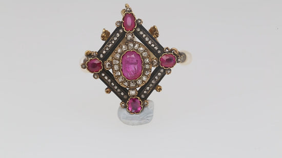 Antique Victorian No-Heat Ruby, Pearl, & Diamond Gold/Silver Brooch