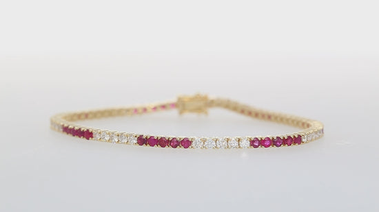 4.4 Carat Ruby and Diamond Box Tennis Bracelet in 14K Gold