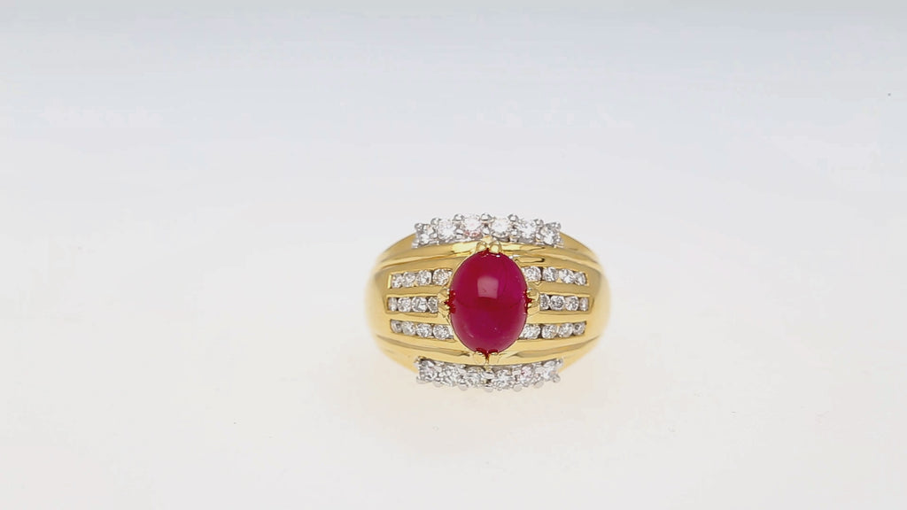 GIA Cert. 3.93 Carat No Heat Ruby & Diamond Vintage Cocktail Ring