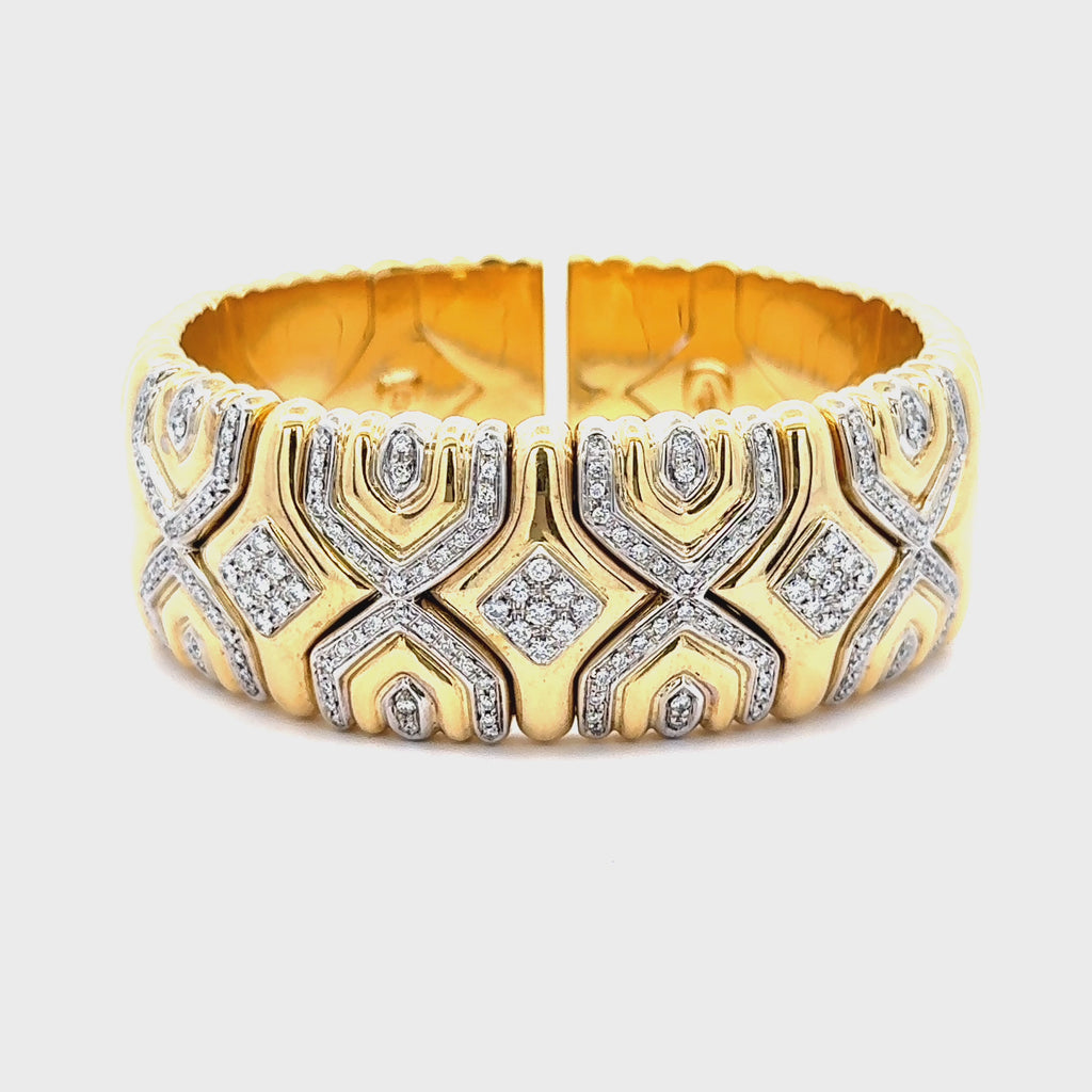 Retro 3 Carat Diamond Italian 18K Gold Vintage Cuff Bangle