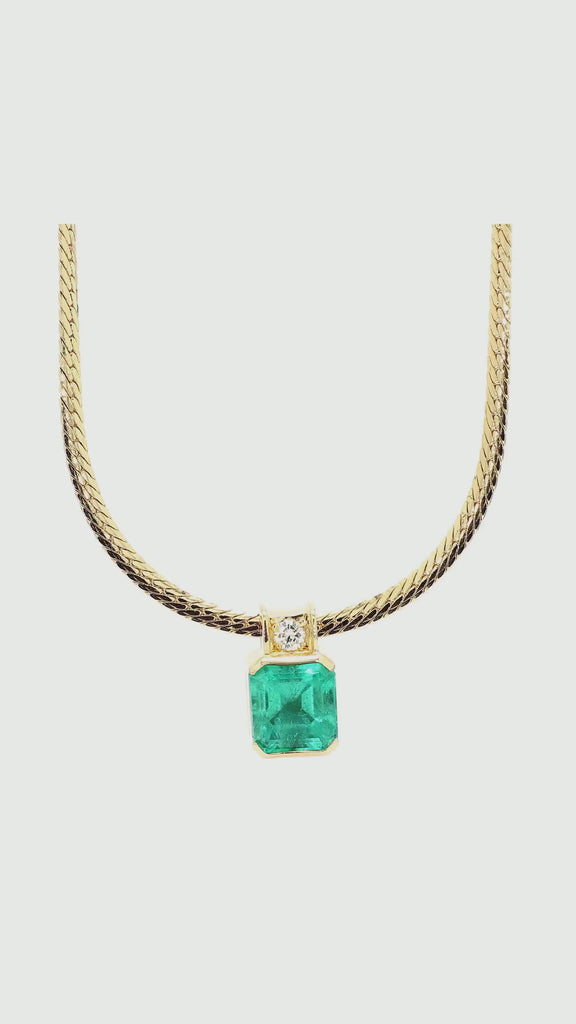 4.36 Carat Colombian Emerald Half Bezel 18K Gold Pendant Necklace