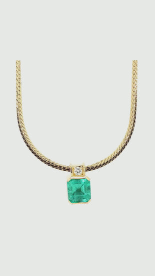 4.36 Carat Colombian Emerald Half Bezel 18K Gold Pendant Necklace