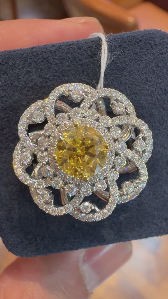 GIA Certified 1.22 Carat Fancy Intense Orange-Yellow Diamond Floral Halo Ring