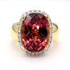 18.75 Carat Cushion Cut Pink Tourmaline & Diamond Halo Set 18K Yellow Gold Ring