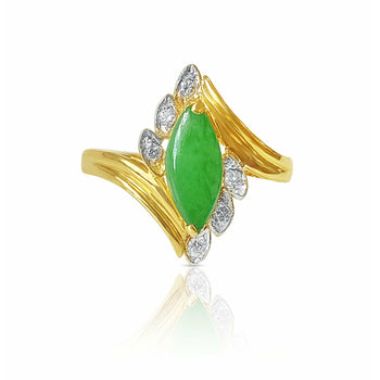 Marquise cut Jadeite Jade Ring with Natural Diamonds in 18k Solid yellow Gold – Assay Jewelers